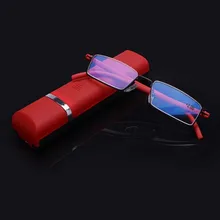 High-end men's blue-light proof reading glasses ladies stainless steel half frame reading glasses with glasses case