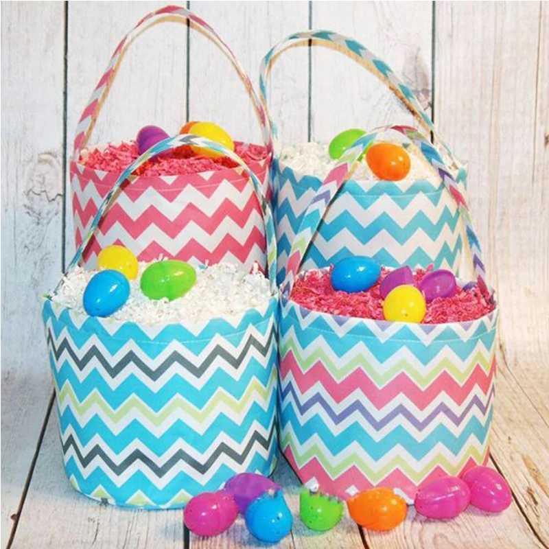 10pcs Wholesale Easter Tote Bag Polka Dot Bucket For Candies Polyester Easter Basket 6 Styles