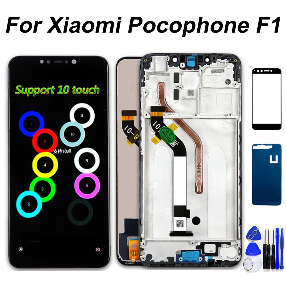 

10 Point Touch LCD Display For Xiaomi Pocophone F1 Touch Screen Digitizer Frame Assembly For Xiaomi Poco F1 LCD 6.18 inch