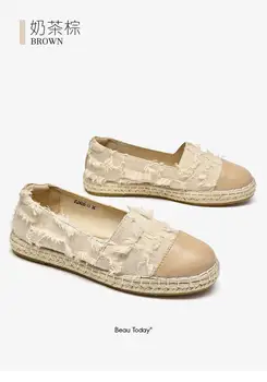 

20 new fisherman shoes leather flat women's shoes shallow mouth single shoes hemp rope round head Lefu casual women's shoes