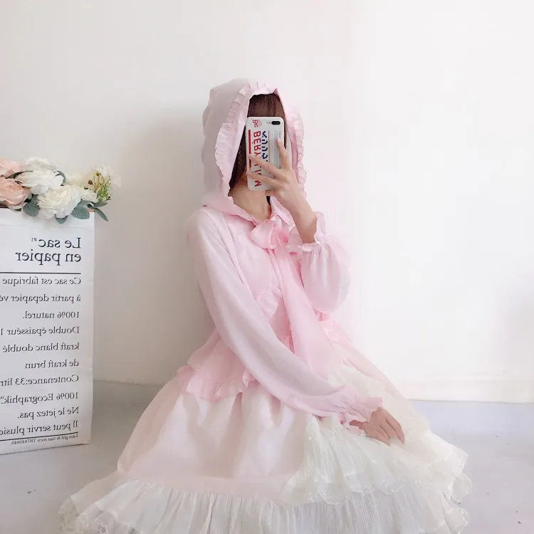 Японский солнцезащитный милый топ Лолиты kawaii Девушка винтажный плащ платок для защиты от солнца викторианское пальто с капюшоном Кружева Готический Лолита пальто cos
