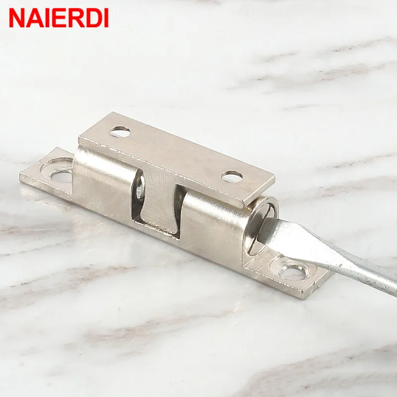 NAIERDI 2PCS Pure Copper Adjustable Cabinet Catches Double Ball Cabinet Closet Latch Clip Door Catches Furniture Fittings