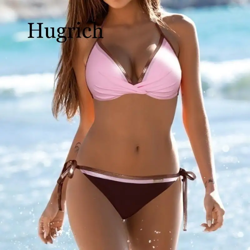 Womens Push Up Two Piece Bikini Swimsuits Sexy 2020 Summer Hot Bathing Suit Triangle Side Knot Thong Swimwear Padded Adjustable