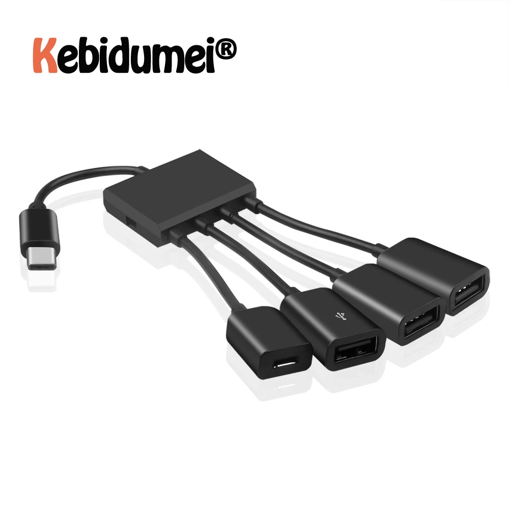 OTG 3/4 Ports Type-C 3.1 Hub Power Charging Cable Connector Adapter Black Type C To 3 USB 2.0 Port HUB Micro | Компьютеры и офис
