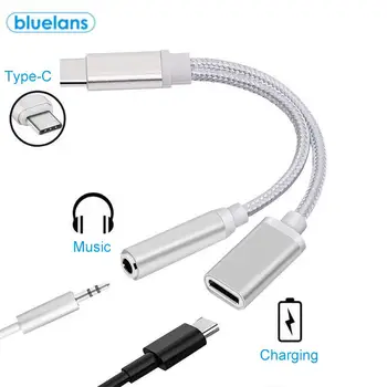 

Bluelans 2 In 1 Type-C To 3.5 mm Charger Headphone Audio Jack USB C Type C To AUX Connector Cable Adapter for Mobile Phone
