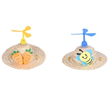 

2PCS Pet Straw Hat Pet Hat Headdress Cat Dog Decoration Bee Bee Radish Bamboo Dragonfly