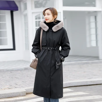 Billige Pp Pelz Fraktion Parka Winter 2020 Frauen Slim Fit Taille Große Medium Länge Lange Knie Länge Baumwolle Gepolsterte Mantel Nerz