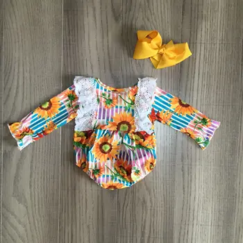 

baby girls clothes girl fall multicolor stripe romper baby kids toddler sunflower romper with bow
