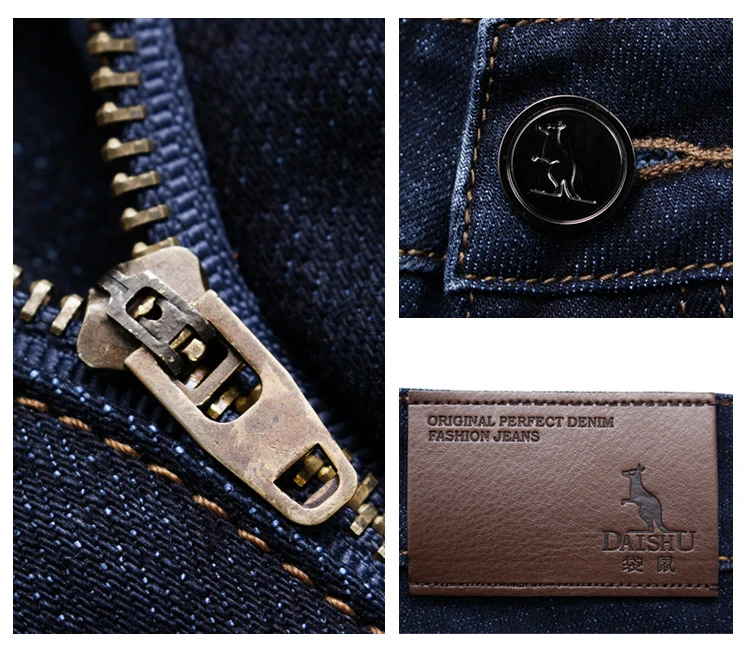DAISHU Winter Warm Fleece Men's Jeans Thick Denim Jeans Straight Fit Trousers Cotton Velvet Pants men Large size 40 42 44