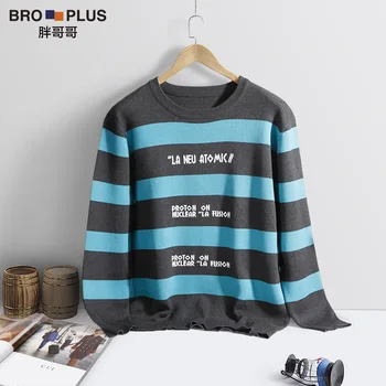 

2020 New plus Size Plus-sized Casual Striped Contrasting Sweater Stylish Loose Wear Lard-Bucket Top