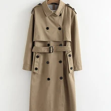 Outwear Coat Epaulet-Design Office Long-Trench Chic Double-Breasted Fashion Women Solid-Color