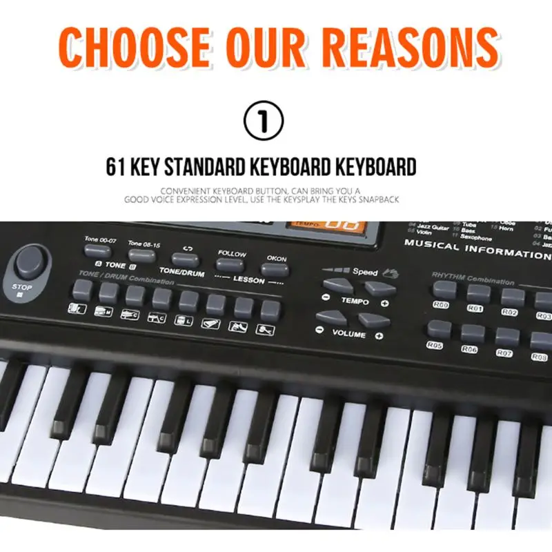 61 Keys Electronic Organ Digital Piano Keyboard with Microphone Electric Piano Kid Children Gift Develop Child's Talents US Plug musical instrument,electronic musical instrument,electronic piano