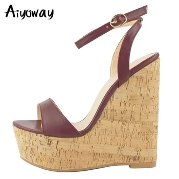 

Aiyoway New Arrival Women Sandals Sexy Peep Toe Buckle Summer Solid Colors Comfortable Wedges Platform Shoes Big Size