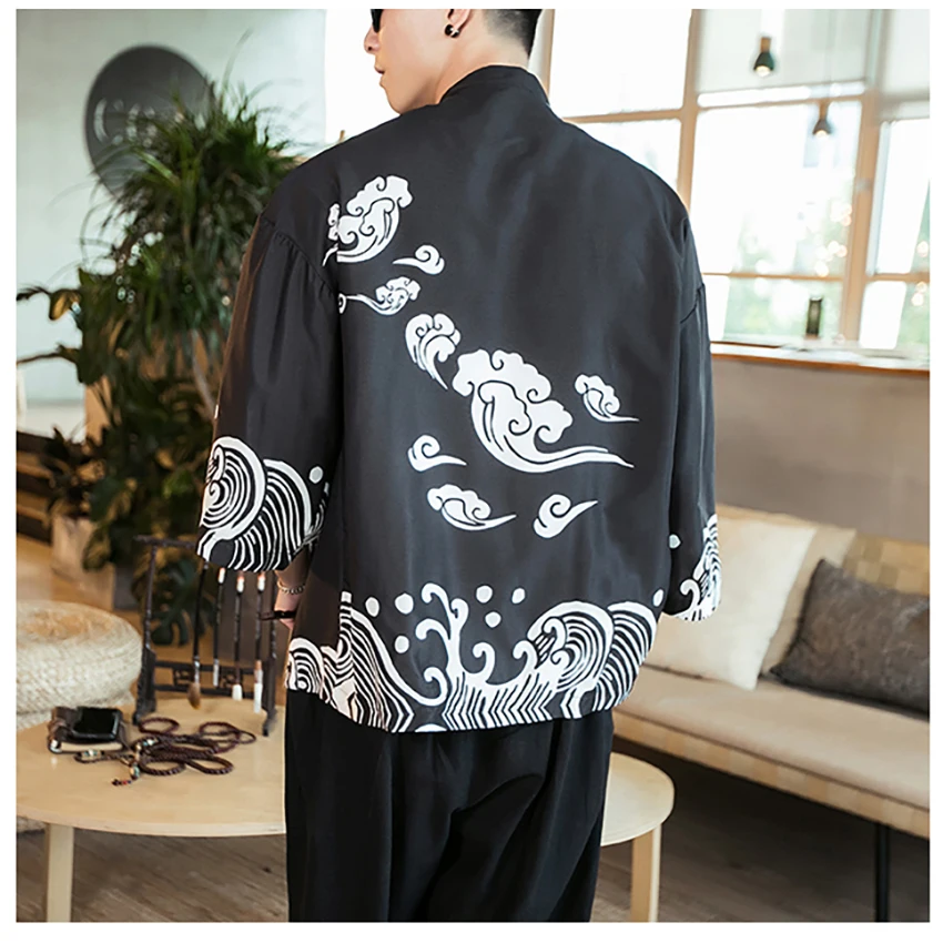 Dragon Floral Print Chinese Shirt Crane Top Traditional Chinese Clothes for Men Asian Cardigan Retro Party Costume Plus Tangsuit