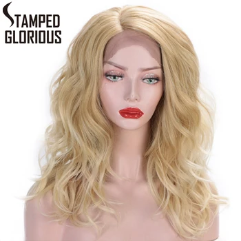 

Stamped Glorious Lace Front Synthetic Hair Wigs Blonde Color Natural Wave Side Part Lace Wig Daily For Women Heat Resistant Wigs