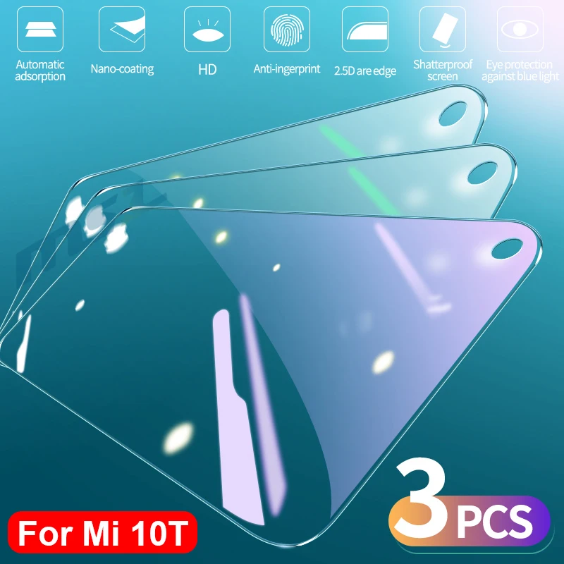 Protector de pantalla de cristal templado para Xiaomi, Protector de pantalla de vidrio templado para Xiaomi Mi 10T Pro Mi10T Lite, 10t mi 10t, 3 uds.