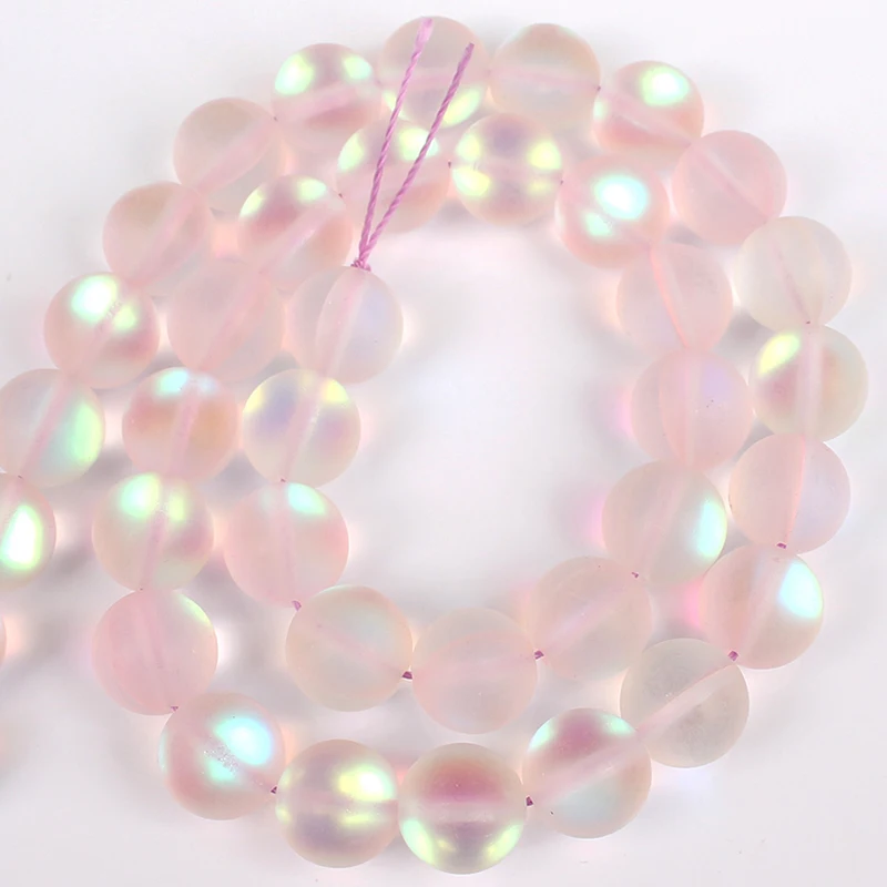 

Frosted Matte Pink Austrian Crystal MoonStone Glitter Round Loose Beads For Jewelry Making Diy Bracelet Necklace 15" 6 8 10 12MM