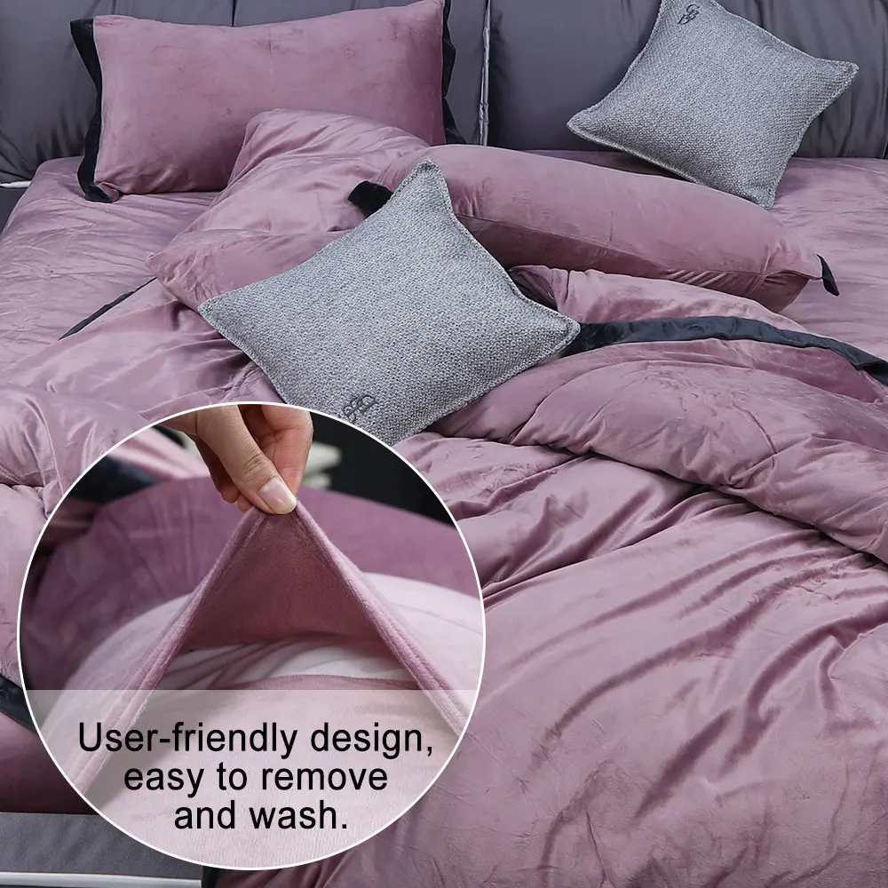 Yimeis Luxury Bedding Set Flannel Solid Color King Size Comforter Set Soft Comforter Bedding Sets Pink