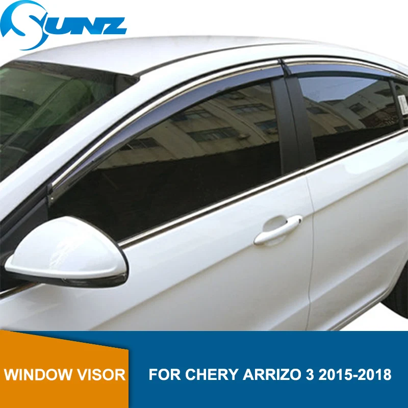 

smoke Car Side Window Deflectors For CHERY Arrizo 3 2015 2016 2017 2018 Sun Shade Awnings Shelters Guards accessories SUNZ