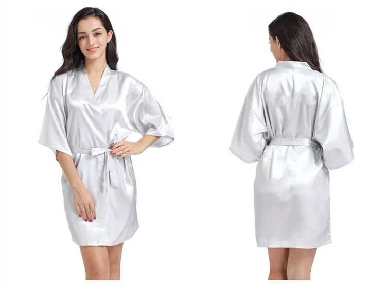 Новое шелковое кимоно халат женский шелковый халат для подружки невесты сексуальные темно-синие халаты Атласный халат женские халаты
