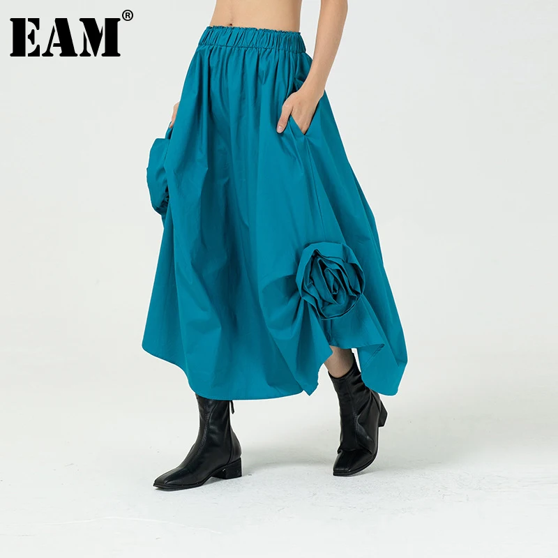 Wrinkled Skirt Women Irregular Fashion EAM Spring Waist High-Elastic Tide Autumn Flower-Decoration