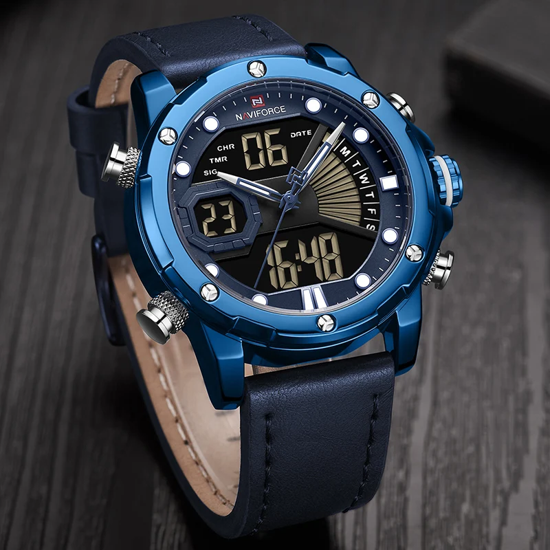 NAVIFORCE мужские часы Топ люксовый бренд Модные кварцевые мужские наручные часы водонепроницаемые кожаные Цифровые мужские часы Relogio Masculino