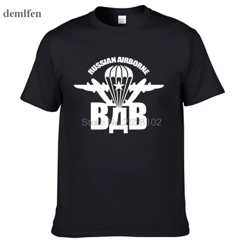 Russian Soviet Airborne Troops USSR Elite Unit Retro Graphic Black T-shirt Men Short Sleeve Fashion Tshirt Tees Tops | Мужская одежда
