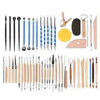 

DIY Art Clay Pottery Tool Set Crafts Clay Sculpting Tool Kit Pottery & Ceramics Wooden Handle Modeling Clay Tools 50Pcs