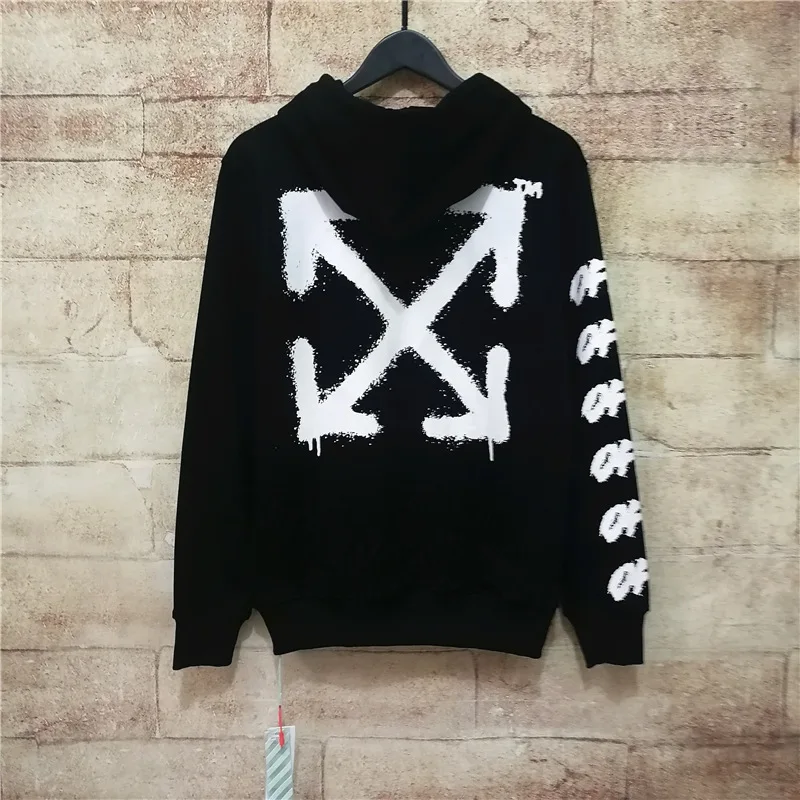 OFF-WHITE Ограниченная серия флуоресцентных зеленых брызг чернил стрелка печать дизайн с капюшоном негабаритных мужчин