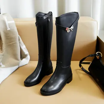 

New Knee High Boots Women Genuine Leather Party Night Club Chelsea Shoes Woman Boots Autumn Winter Warm High Boots