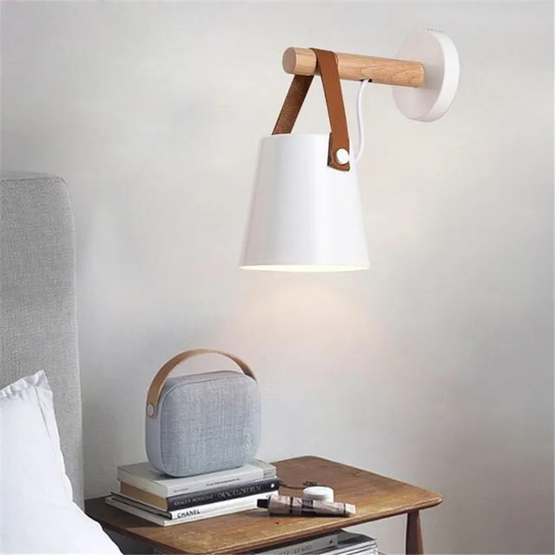 Luzes de Parede de Madeira Luz para Decoração do Quarto Nordic Cabeceira Lâmpada Moderna Arandela Sala Estar Espelho Lâmpadas Cabeça E27 6 Cheap Luminárias de parede