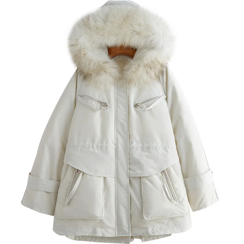

New Raccoon Hair Lead Down Jackets Overcoat Long Keep Warm Loose Coat
