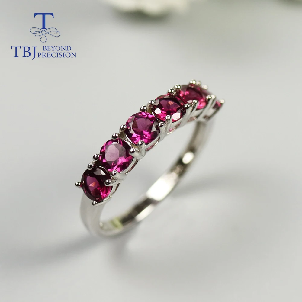 Natural Brazil Rhodolite Garnet Ring Round 4mm 6 piece classic simple Gemstone Ring fine jewelry 925 sterling silver for women Natural Brazil Rhodolite Garnet Ring Round 4mm 6 piece classic simple Gemstone Ring fine jewelry 925 sterling silver for women