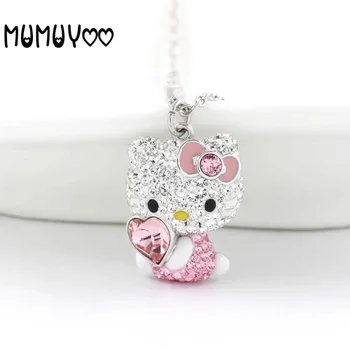 

Fashion jewelry high quality swa, charming and lovely HELLO KITTY cat pink pendant women necklace fashion heart necklace