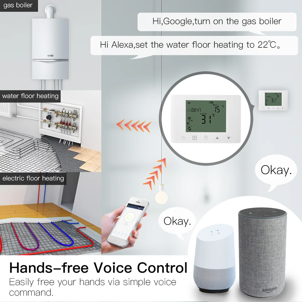 WiFi Smart Thermostat Wall-Hung Gas Boiler Water Electric Underfloor Heating Temperature Controller Work with Alexa Google Home