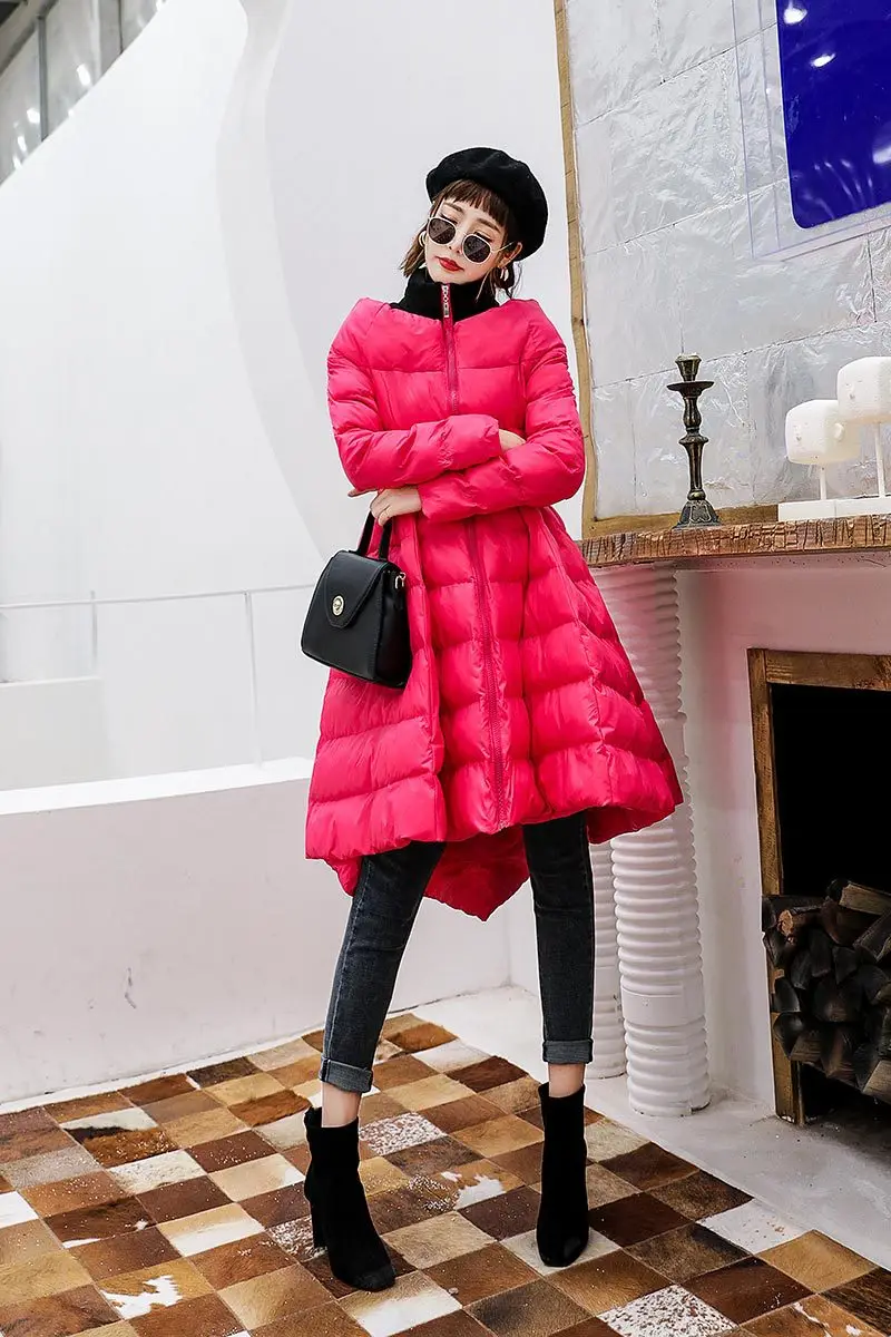 

2018 New Style Korean-style Mid-length down Jacket Cotton-padded Clothes Slimming Winter Cotton Overcoat Warm Pure Ladies' A- li