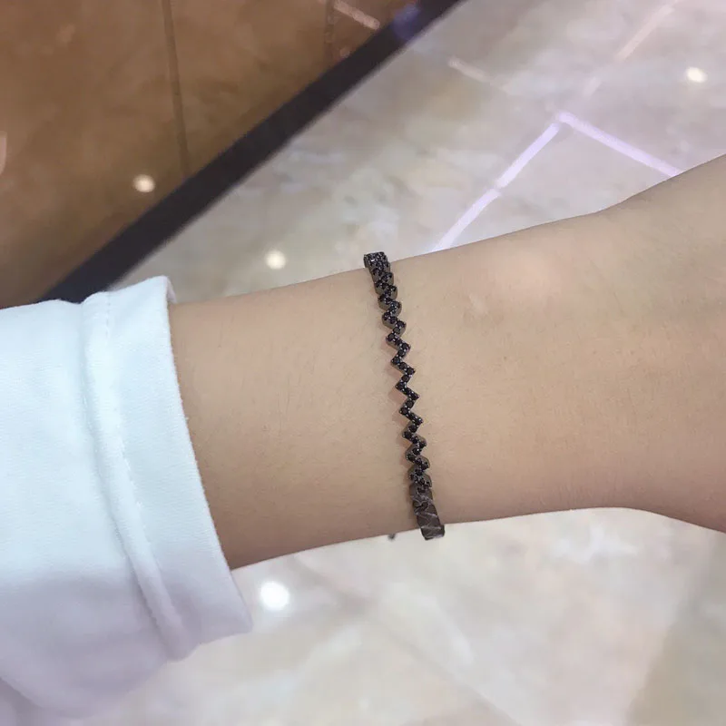 UMGODLY роскошный бренд черный браслет микро циркония камни зигзаг волна форма Браслеты для женщин модные ювелирные изделия