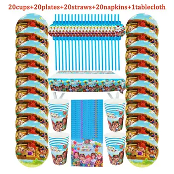 

81Pcs Cocomelon Theme Disposable Tableware Design Kid Birthday Party Paper Plate+Cup+Napkin+ Straw+Tablecloth Party Supplies