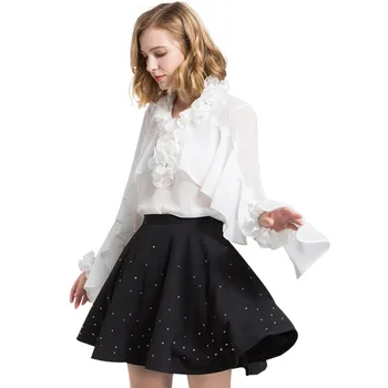 

Summer Autumn Women A-line Skirt Female Beading High-waist Chiffon Casual Fashionable Mini Skirt For Party Daily Wear