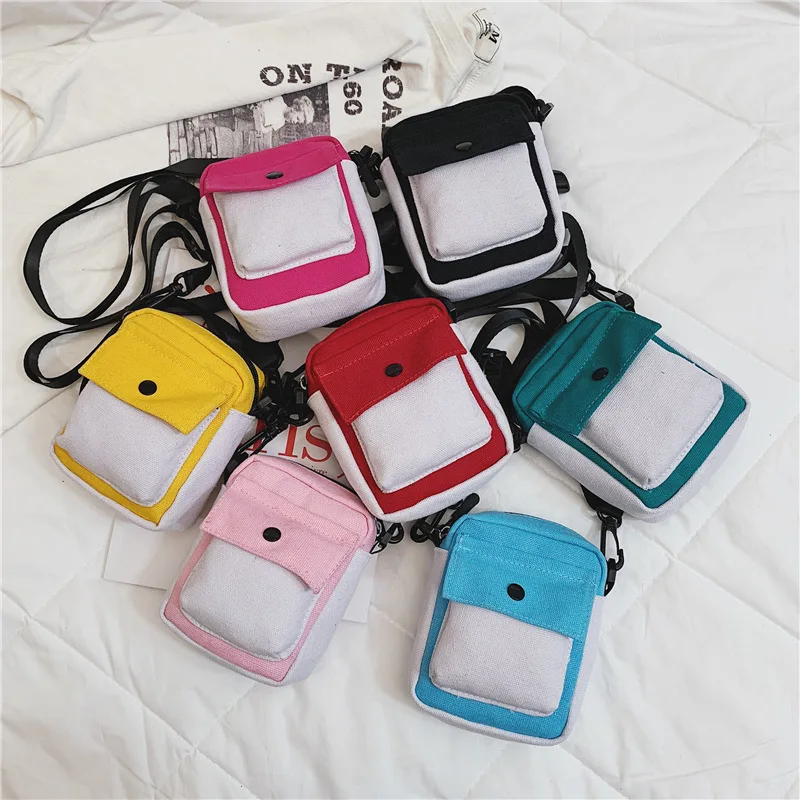 

19 Years Spring New Style Children's Bags Contrast Color Casual Canvas Bag Men And Women Children Versatile Shopping Mobile Phon