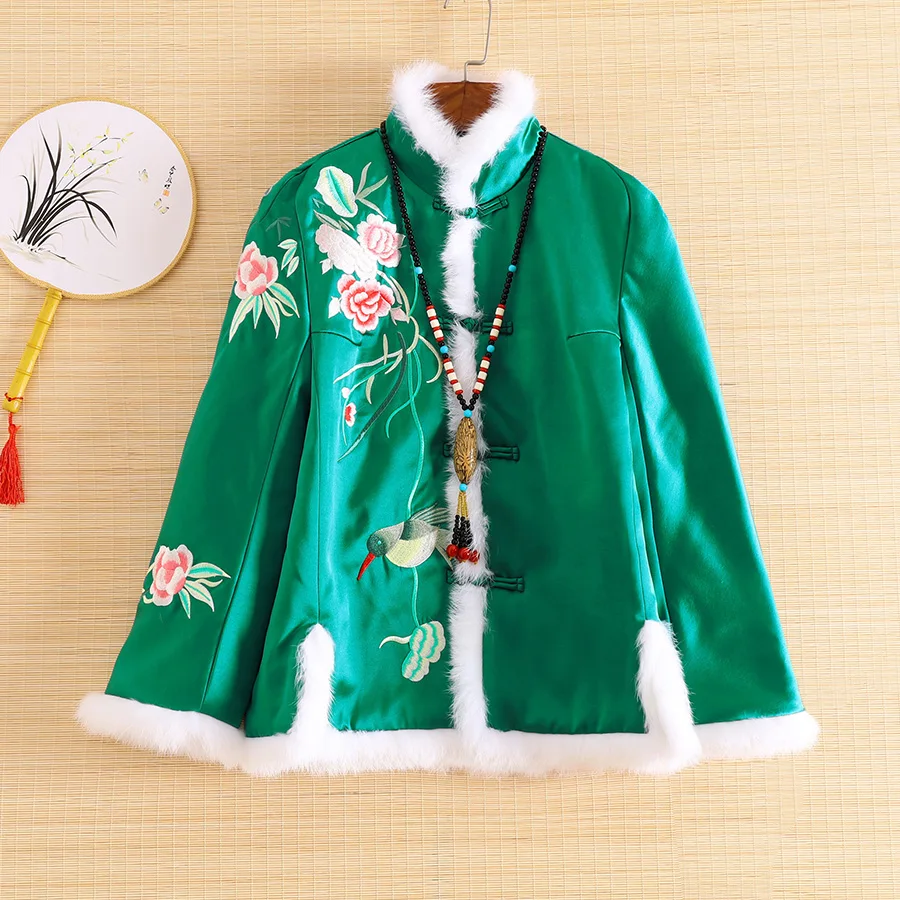 Embro Mill autumn winter Women coat top Chinese Style Retro embroidery elegant Loose lady warm jacket female S-2XL | Тематическая