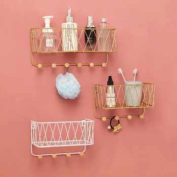

Gold Iron art Makeup Organizer with Hook key towel holder wall Cosmetic Organizer Makeup Storage makeup Organizer with Hanger