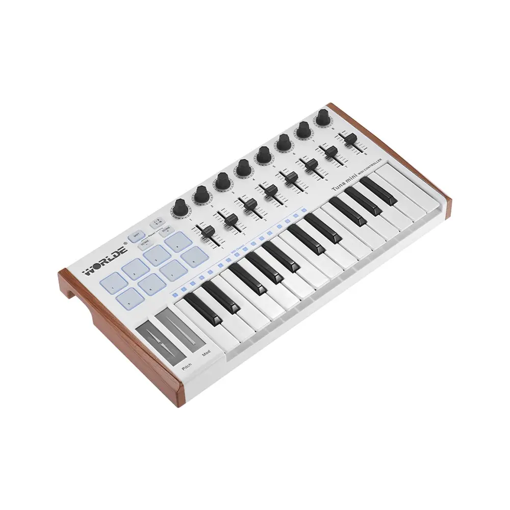  MIDI Controller WORLDE TUNA Mini Portable 25Key USB MIDI Keyboard Controller Backlit Trigger Pad Pr
