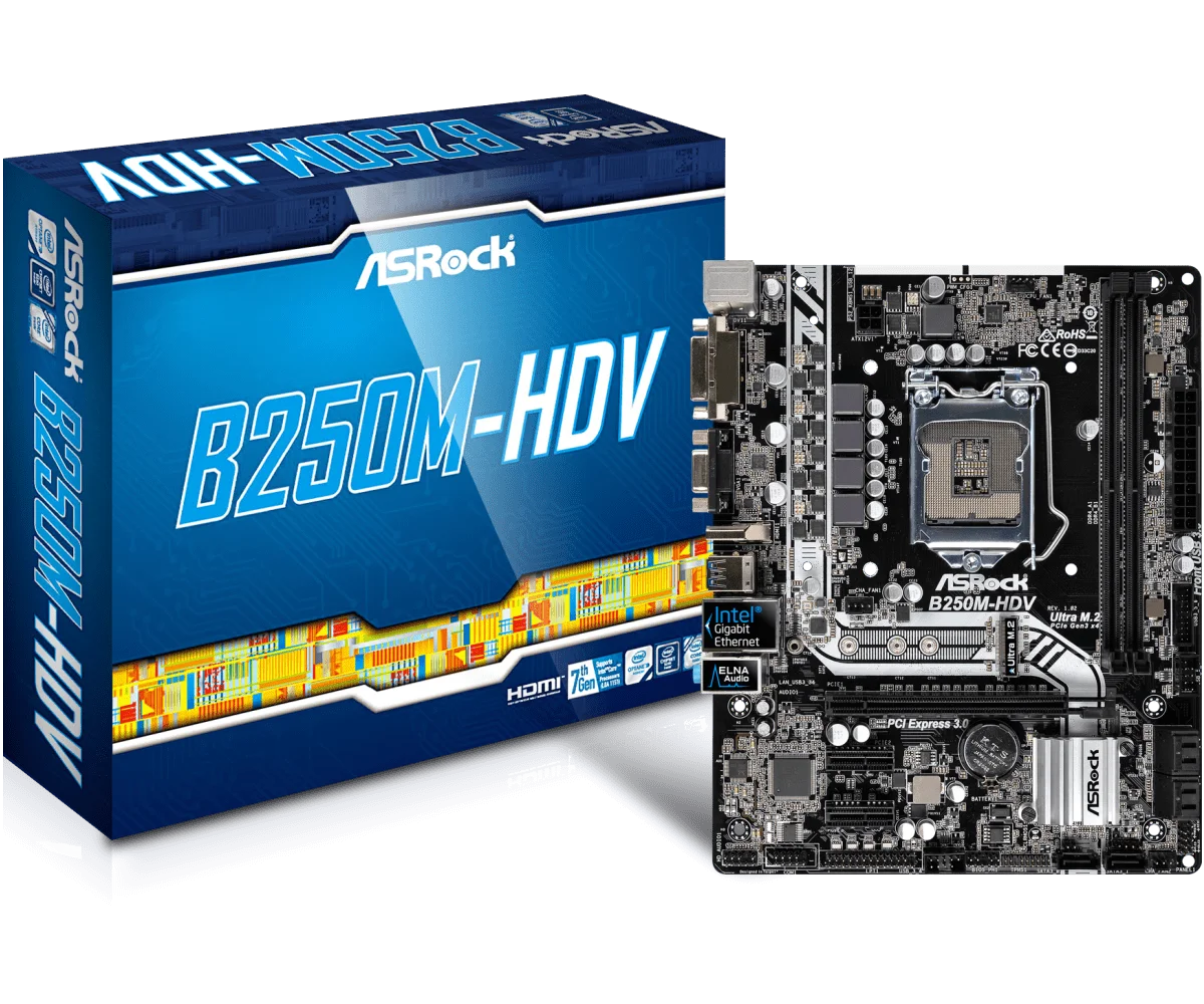 Материнская плата ASRock B250M-HDV для Intel B250 LGA 1151 Socket SATA 6 ГБ/сек. Ultra M.2 интерфейс USB 3,0 DDR4 Micro ATX PC