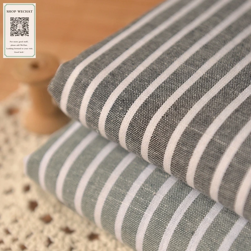 Dark Gray Stripes Cotton Linen Cloth Pastoral Style MORI Series Shirt Long Skirts Table Pillow Cover Handmade DIY