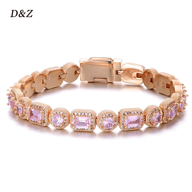 

D&Z 2021 New 8mm Iced Out Round Box Buckle CZ Copper Setting AAA+ Cubic Zirconia Stones Bracelet Female Jewelry Necklace For Gif