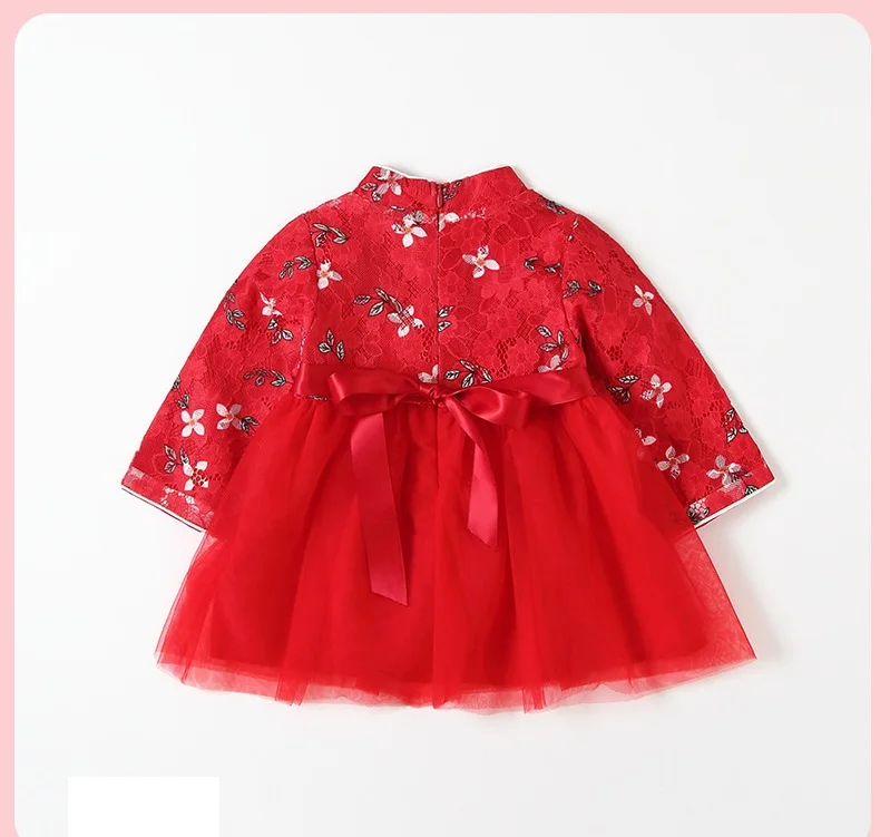 Весна и осень Новинки для девочек Детский костюм Cheongsam с вышивкой для девочек одежда с вышивкой в китайском стиле для маленьких девочек платье, пышное платье принцессы