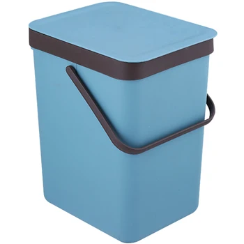 

Simple Kitchen Hanging Waste Bin Covered Trash Cans Solid Color Portable Wall Mounted Garbage Cans Container-Blue-L