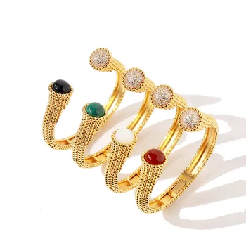 

Luxury Crystal and agate Cuff Bangles for Women New Fashion Gold Color Brand Bridal Wedding Bracelet&Bangle Red Agate Bangle
