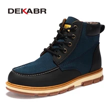 Мужские ботинки из ПУ кожи до щиколотки DEKABR, темно-синяя брендовая удобная модная теплая зимняя обувь с подкладкой из короткого плюша, размеры 39-46
